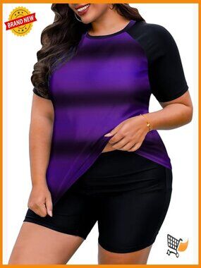 Plus Size Tankini Set with Shorts Rash Guard Swimwear L-4X